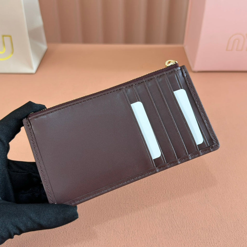 Matelassé Leather Envelope Wallet Dark Brown