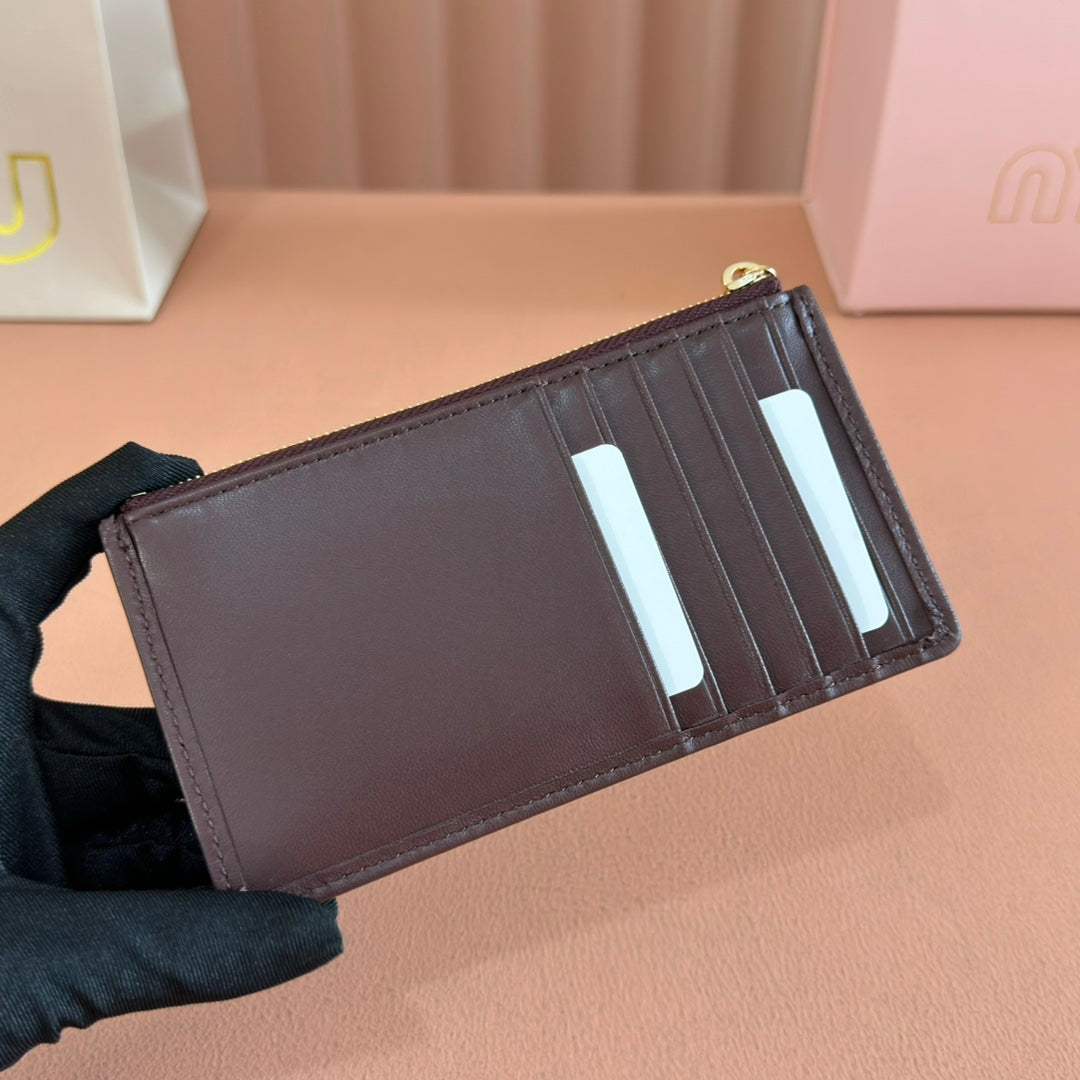 Matelassé Leather Envelope Wallet Dark Brown