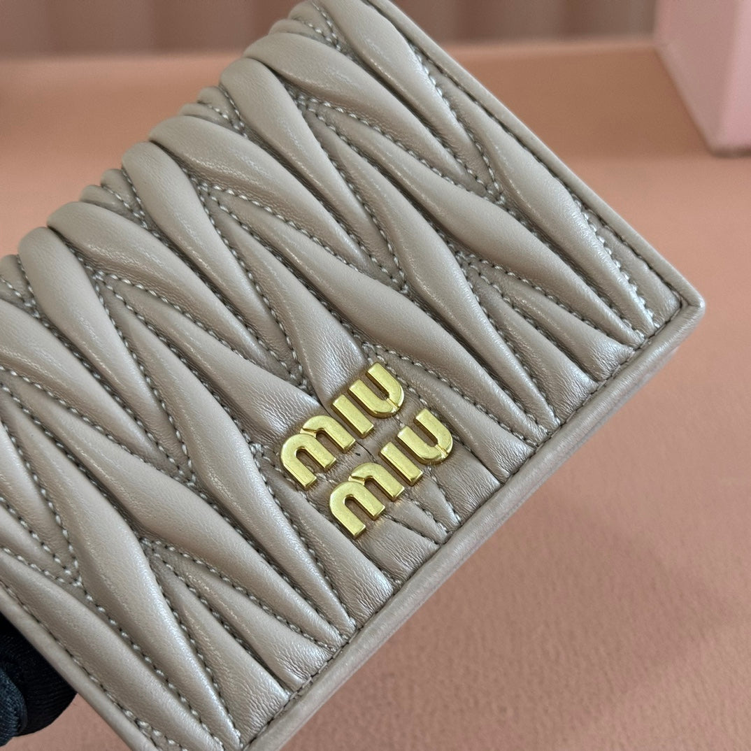 Small Matelassé Nappa Leather Wallet Taupe Gray