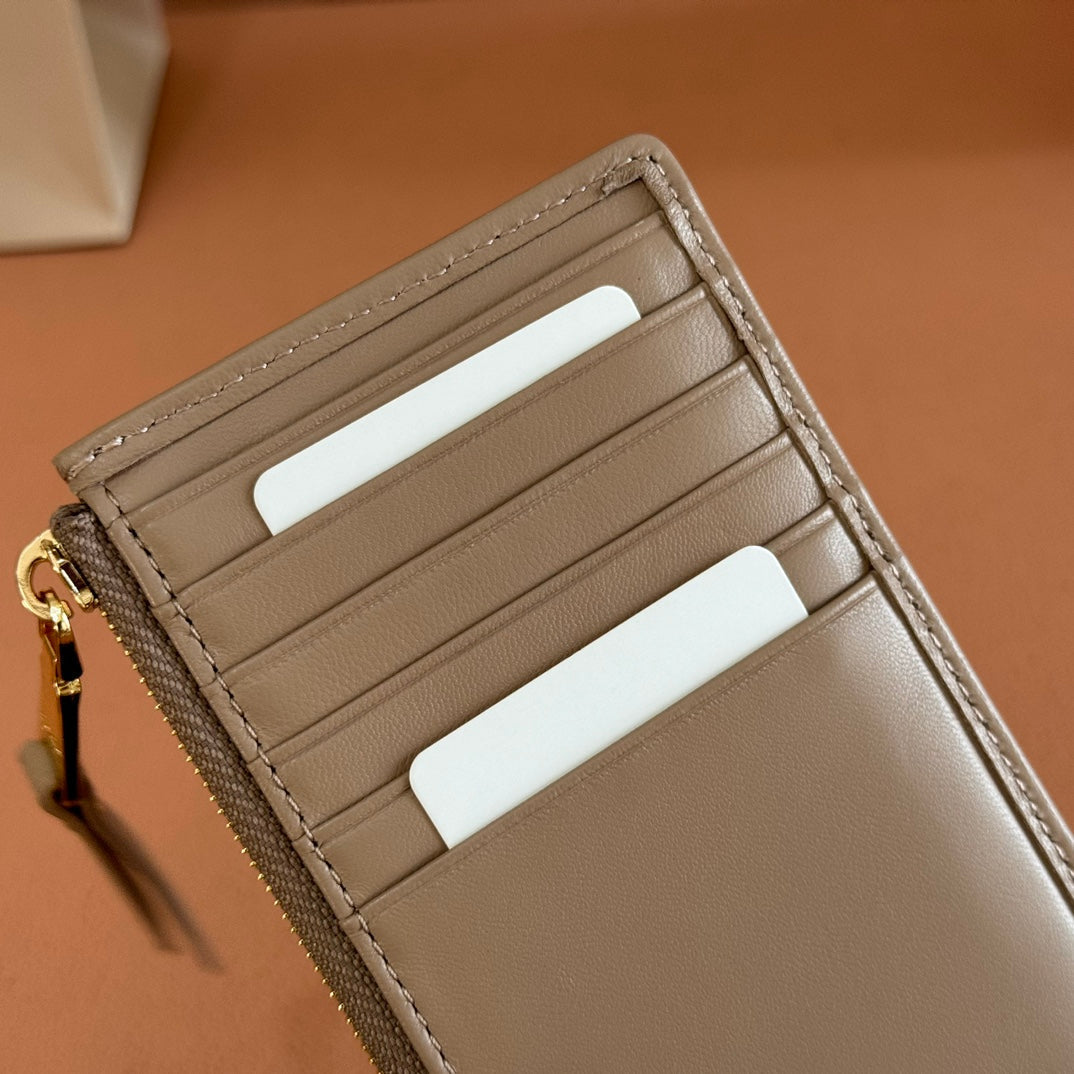 Matelassé Leather Envelope Wallet Taupe Gray