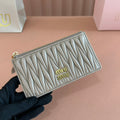 Matelassé Leather Envelope Wallet Taupe Gray