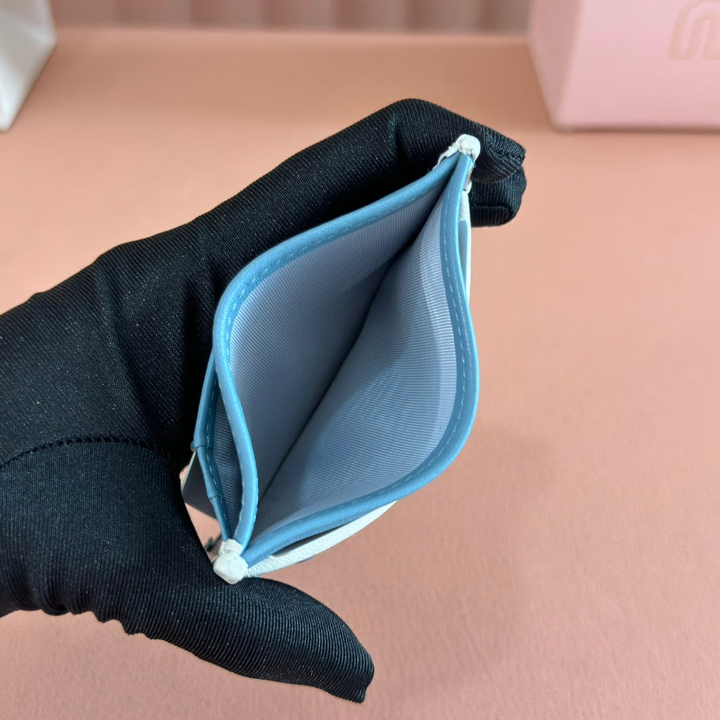 Matelassé Nappa Leather Card Holder Blue