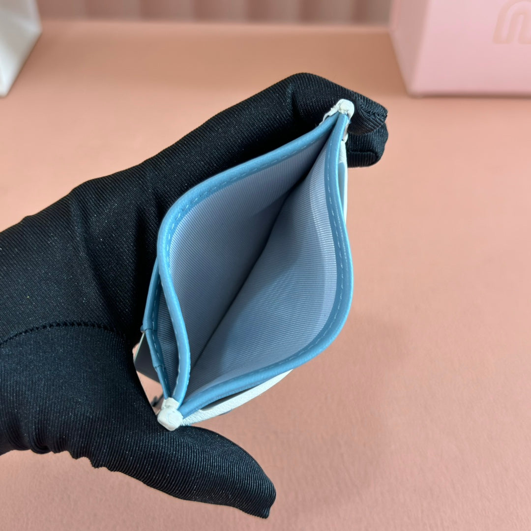 Matelassé Nappa Leather Card Holder Blue