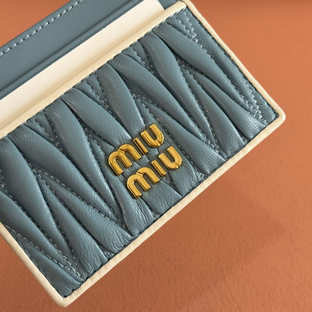 Matelassé Nappa Leather Card Holder Blue