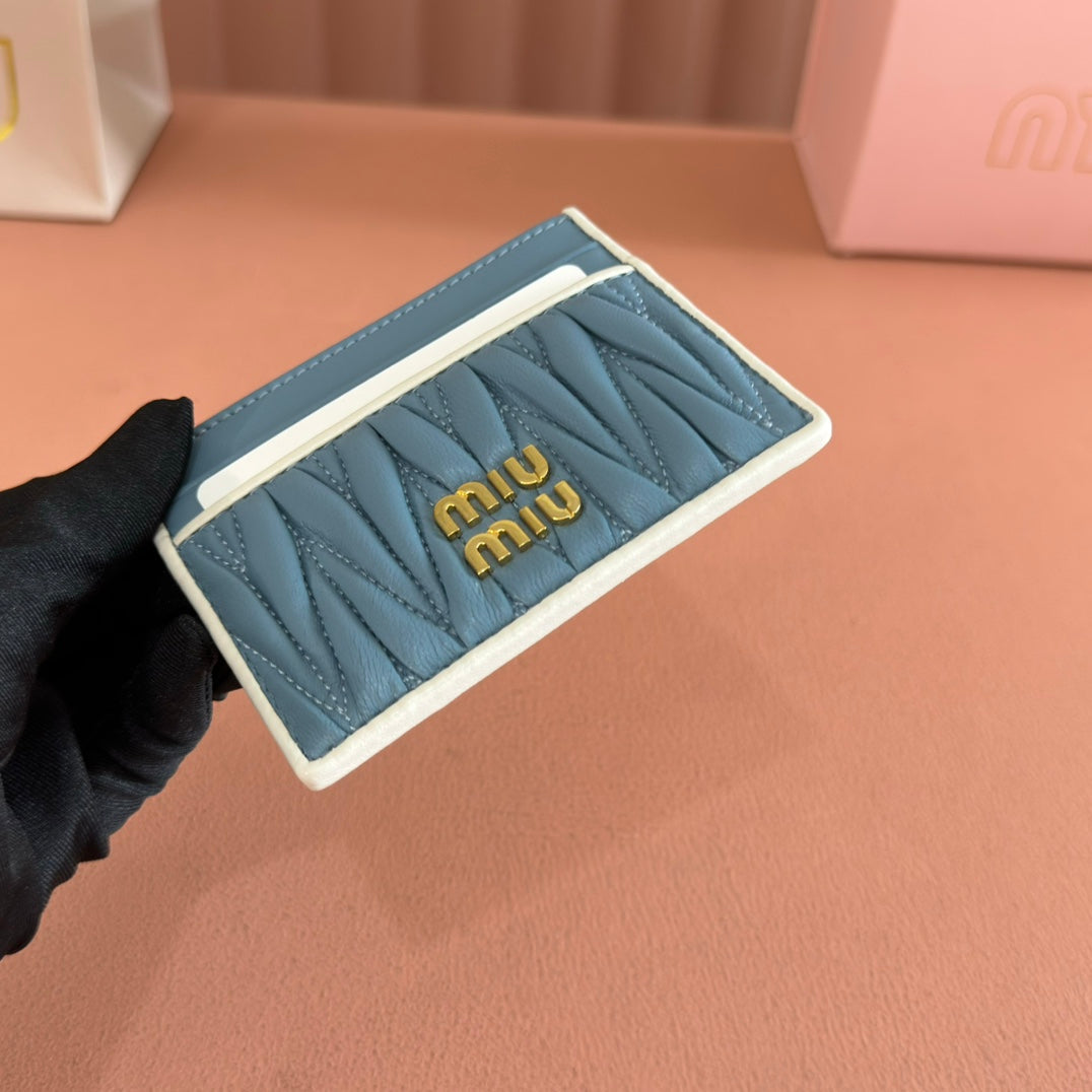 Matelassé Nappa Leather Card Holder Blue