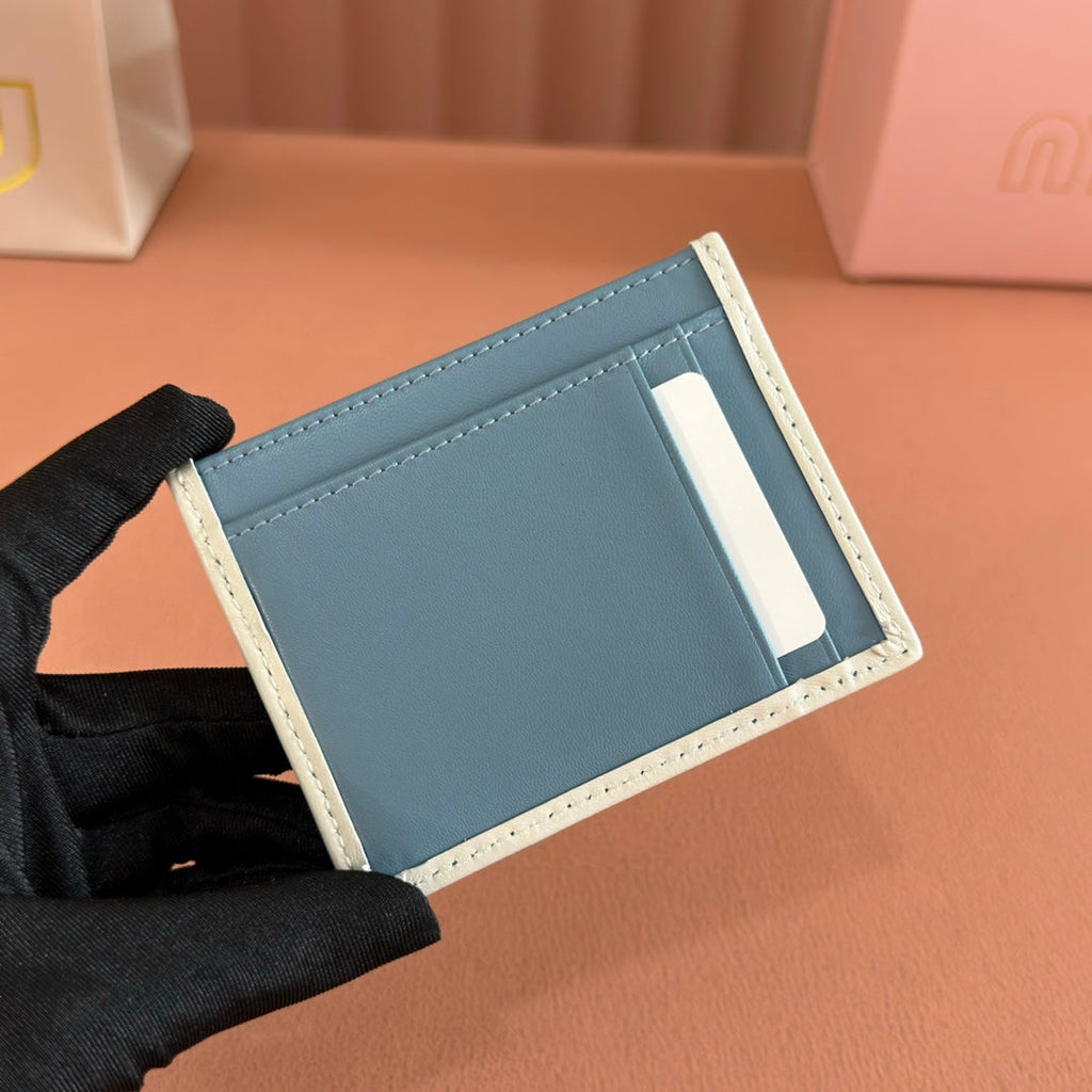 Matelassé Nappa Leather Card Holder Blue