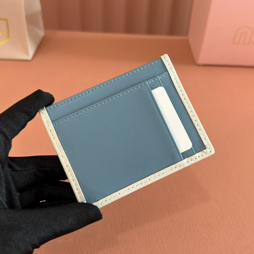 Matelassé Nappa Leather Card Holder Blue