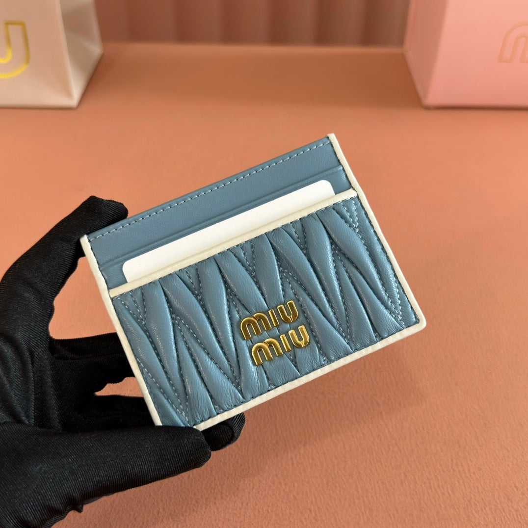 Matelassé Nappa Leather Card Holder Blue