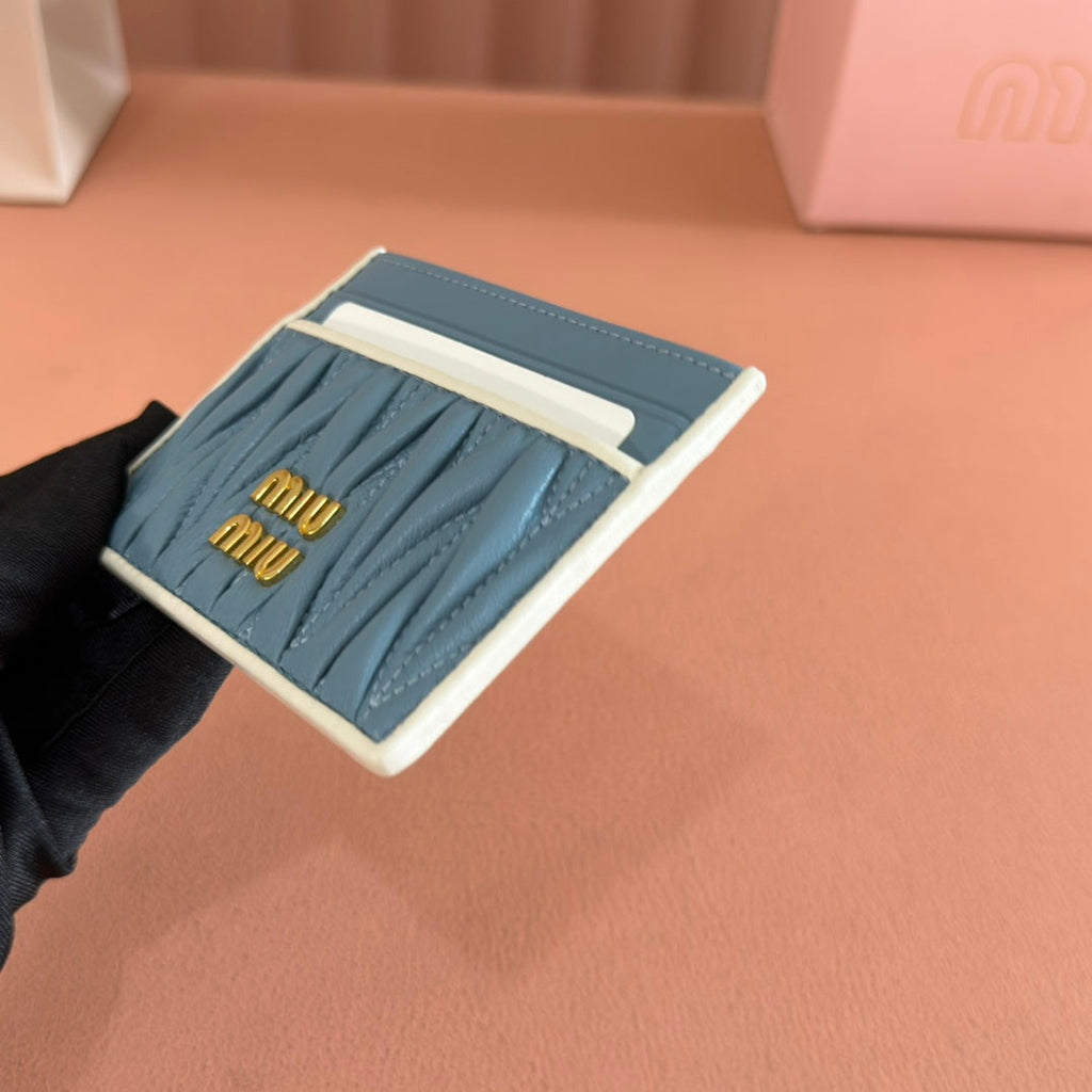 Matelassé Nappa Leather Card Holder Blue