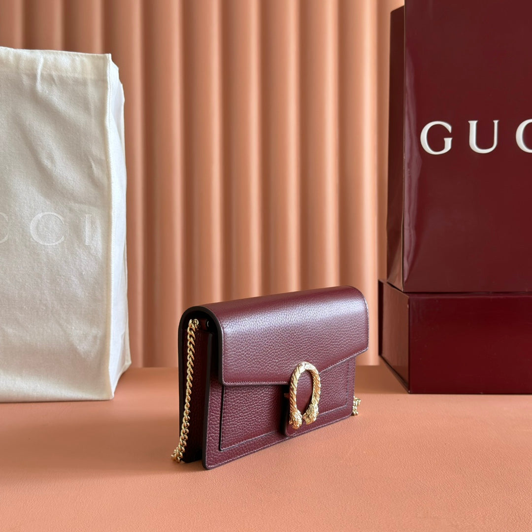 Gucci 25S Dionysus Wallet On Chain 20 in Rosso Ancora Calfskin