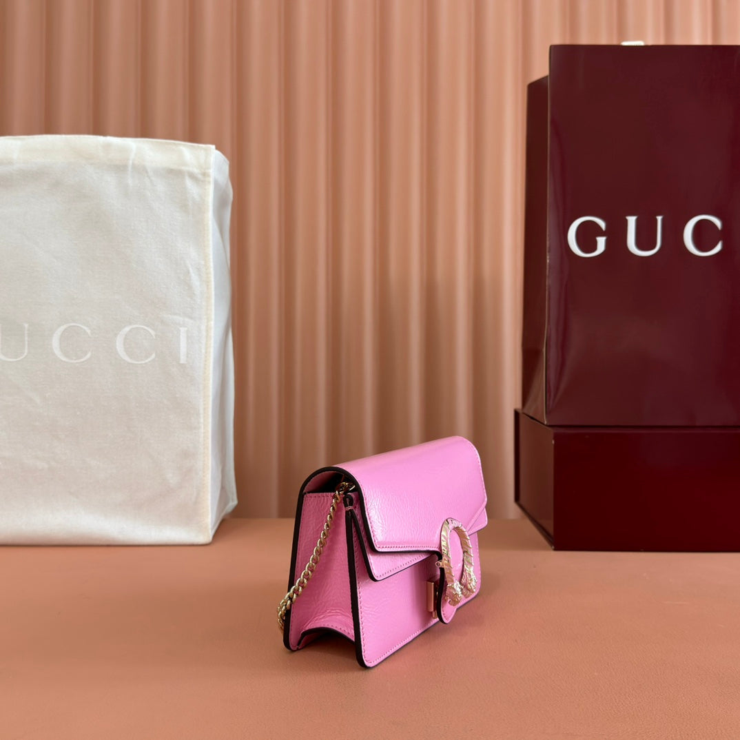 Gucci 25S Dionysus Wallet On Chain 17 in Pink Glossy Calfskin