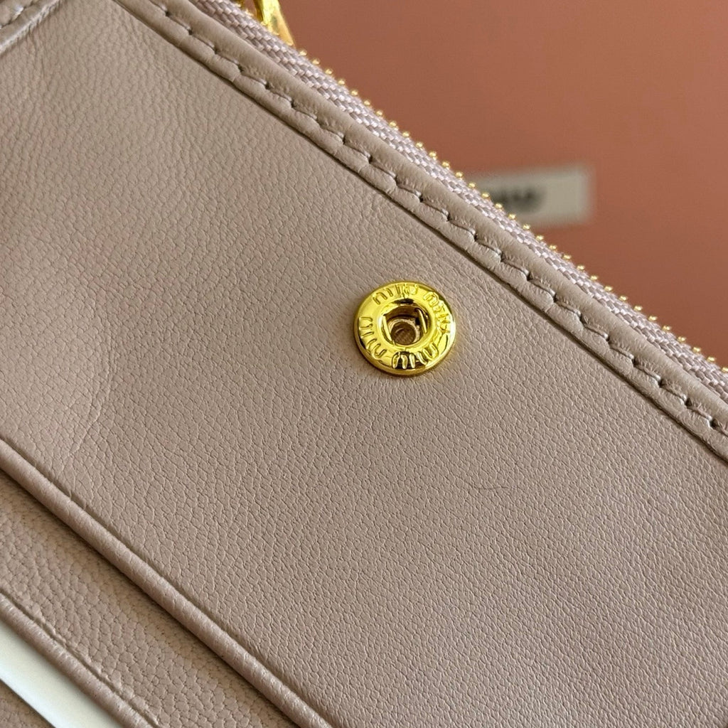 Miu Miu 26S Small Matelasse Card Holder 11 in Light Brown Calfskin Gold Hardware