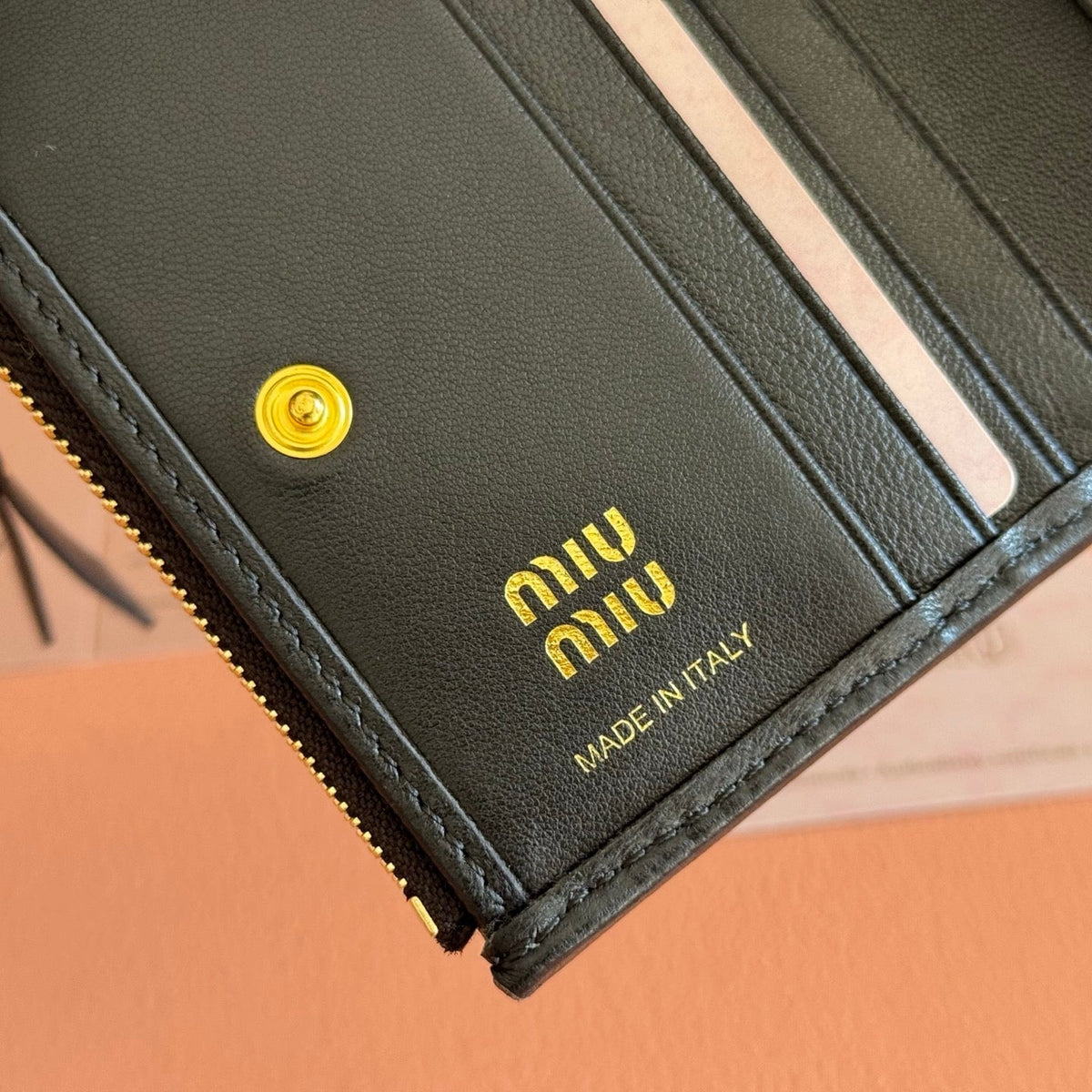 Miu Miu 26S Small Matelasse Card Holder 11 in Black Calfskin Gold Hardware
