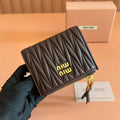 Miu Miu 26S Small Matelasse Card Holder 11 in Dark Brown Calfskin Gold Hardware