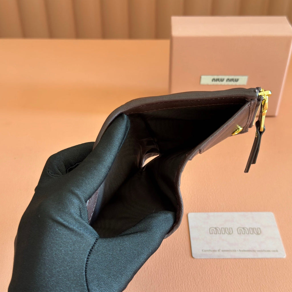 Miu Miu 26S Small Matelasse Card Holder 11 in Dark Brown Calfskin Gold Hardware