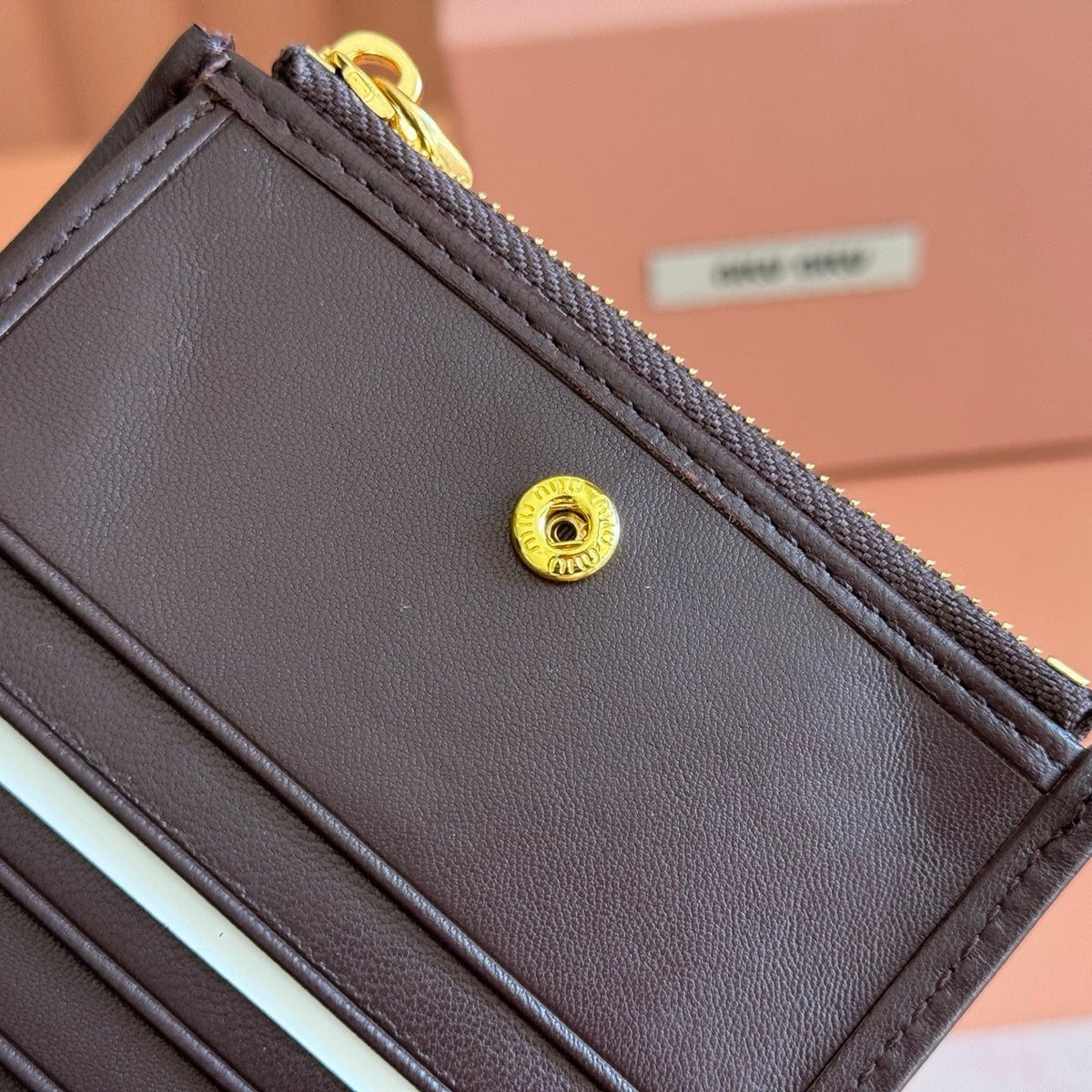 Miu Miu 26S Small Matelasse Card Holder 11 in Dark Brown Calfskin Gold Hardware