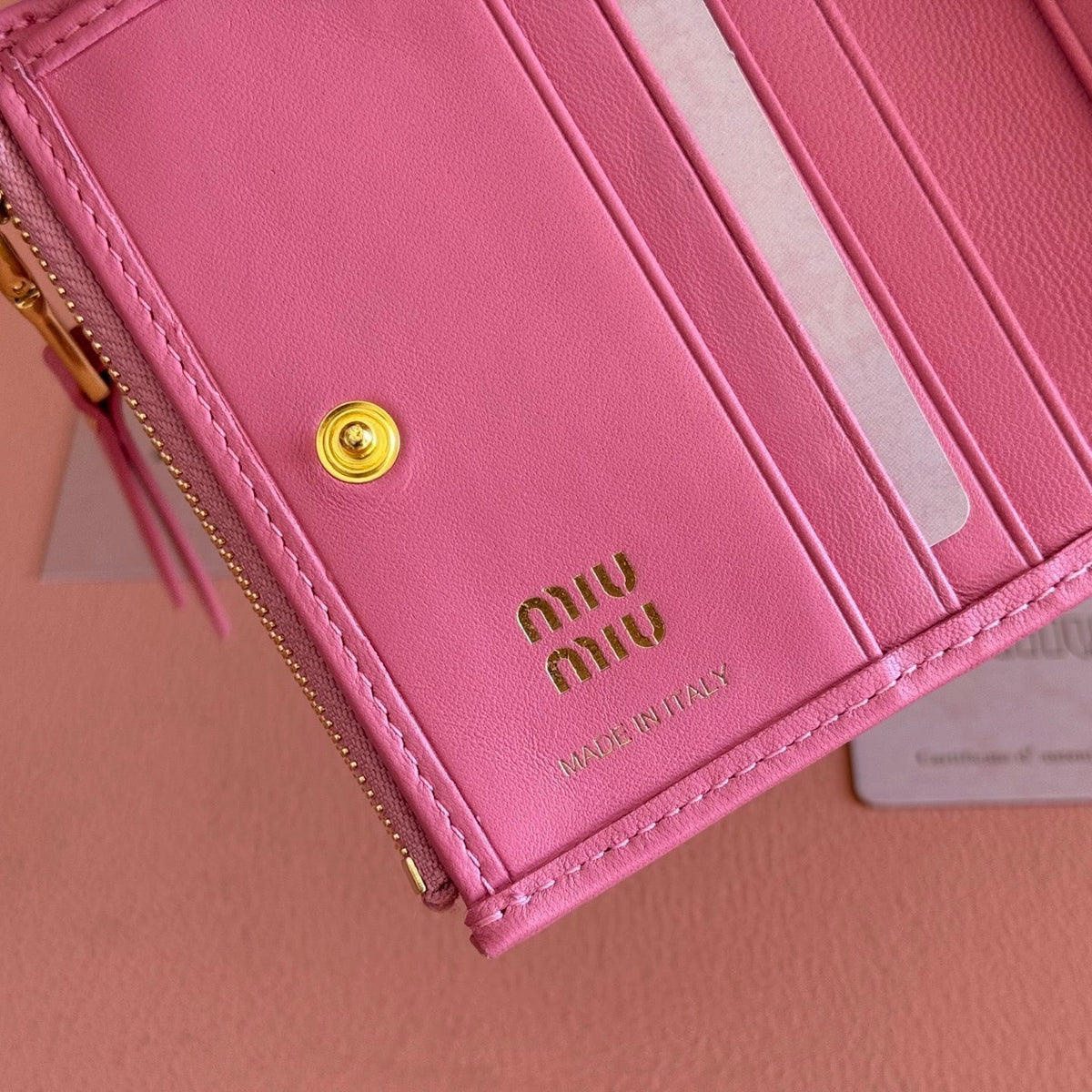 Miu Miu 26S Small Matelasse Card Holder 11 in Pink Calfskin Gold Hardware