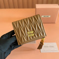 Miu Miu 26S Small Matelasse Card Holder 11 in Brown Calfskin Gold Hardware