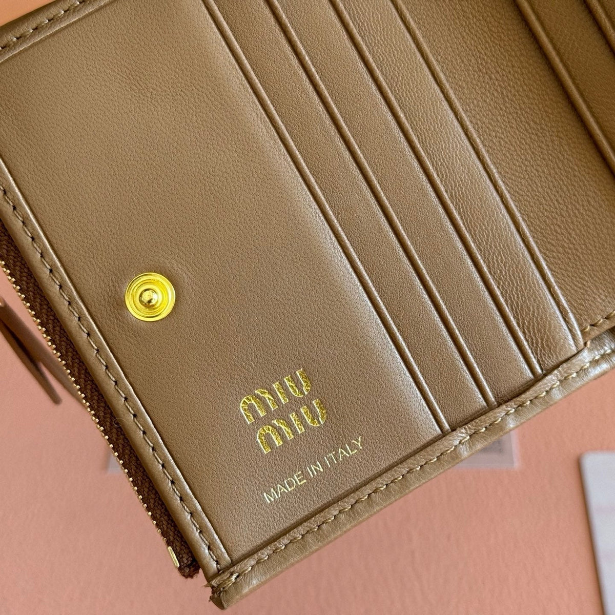 Miu Miu 26S Small Matelasse Card Holder 11 in Brown Calfskin Gold Hardware