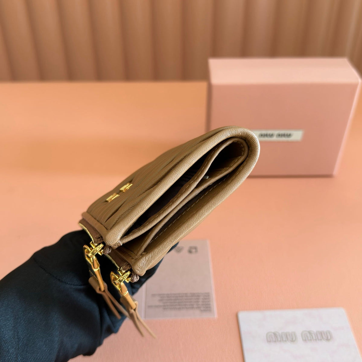 Miu Miu 26S Small Matelasse Card Holder 11 in Brown Calfskin Gold Hardware