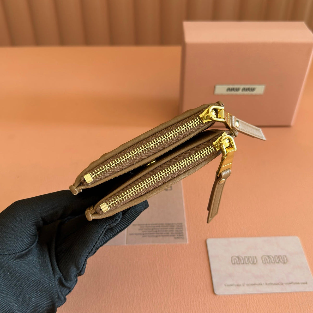 Miu Miu 26S Small Matelasse Card Holder 11 in Brown Calfskin Gold Hardware