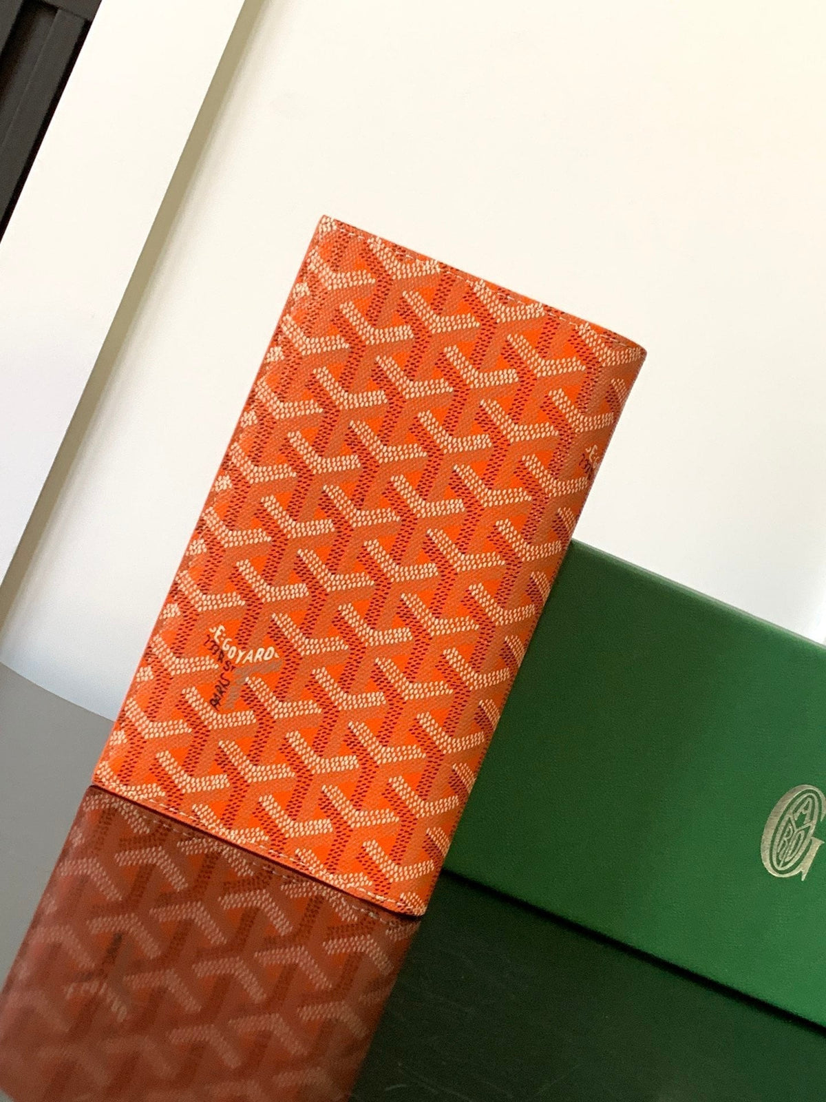 Goyard Richelieu Checkbook Wallet 19 in Red Orange Goyardine Canvas and Calfskin