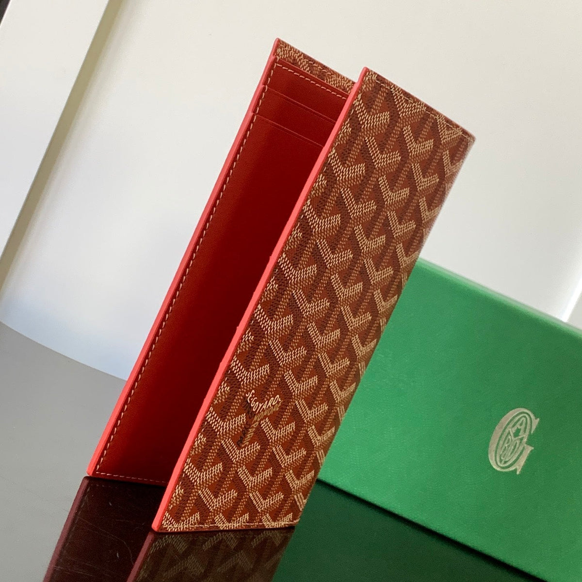 Goyard Richelieu Checkbook Wallet 19 in Persian Red Goyardine Canvas and Calfskin