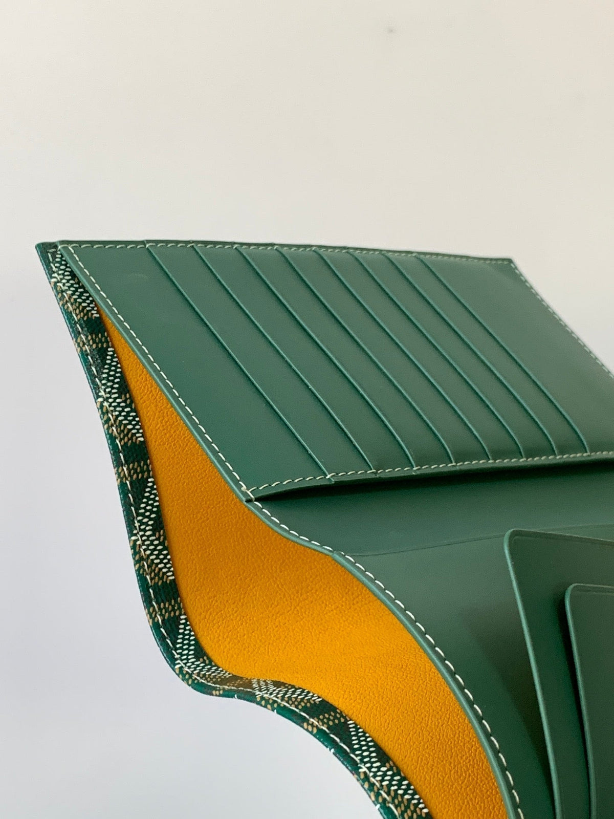 Goyard Richelieu Checkbook Wallet 19 in Green Goyardine Canvas and Calfskin