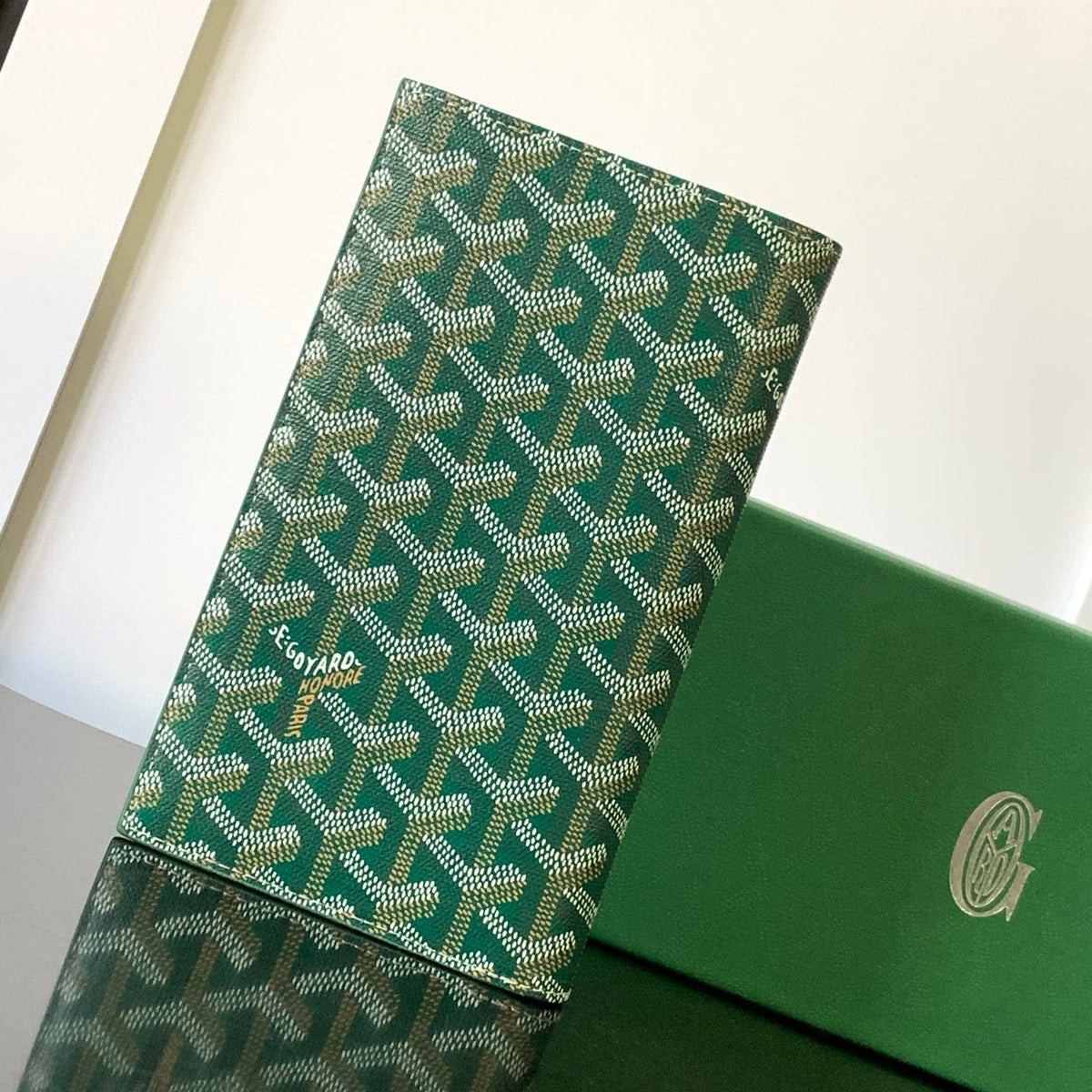 Goyard Richelieu Checkbook Wallet 19 in Green Goyardine Canvas and Calfskin