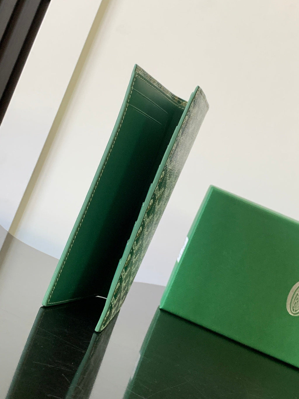 Goyard Richelieu Checkbook Wallet 19 in Green Goyardine Canvas and Calfskin