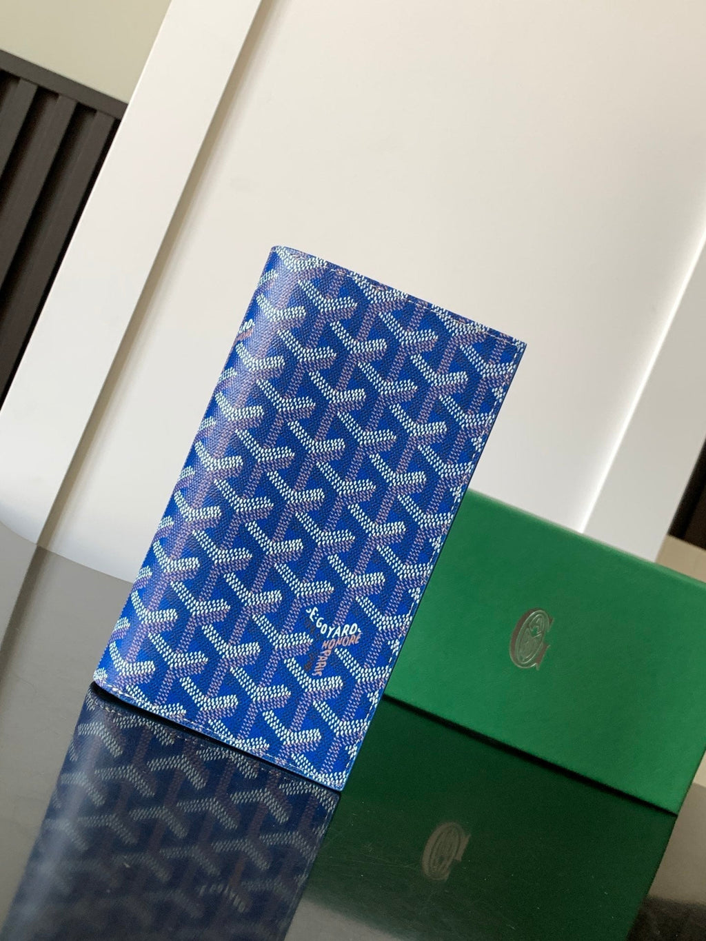 Goyard Richelieu Checkbook Wallet 19 in Sapphire Blue Goyardine Canvas and Calfskin