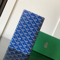 Goyard Richelieu Checkbook Wallet 19 in Sapphire Blue Goyardine Canvas and Calfskin