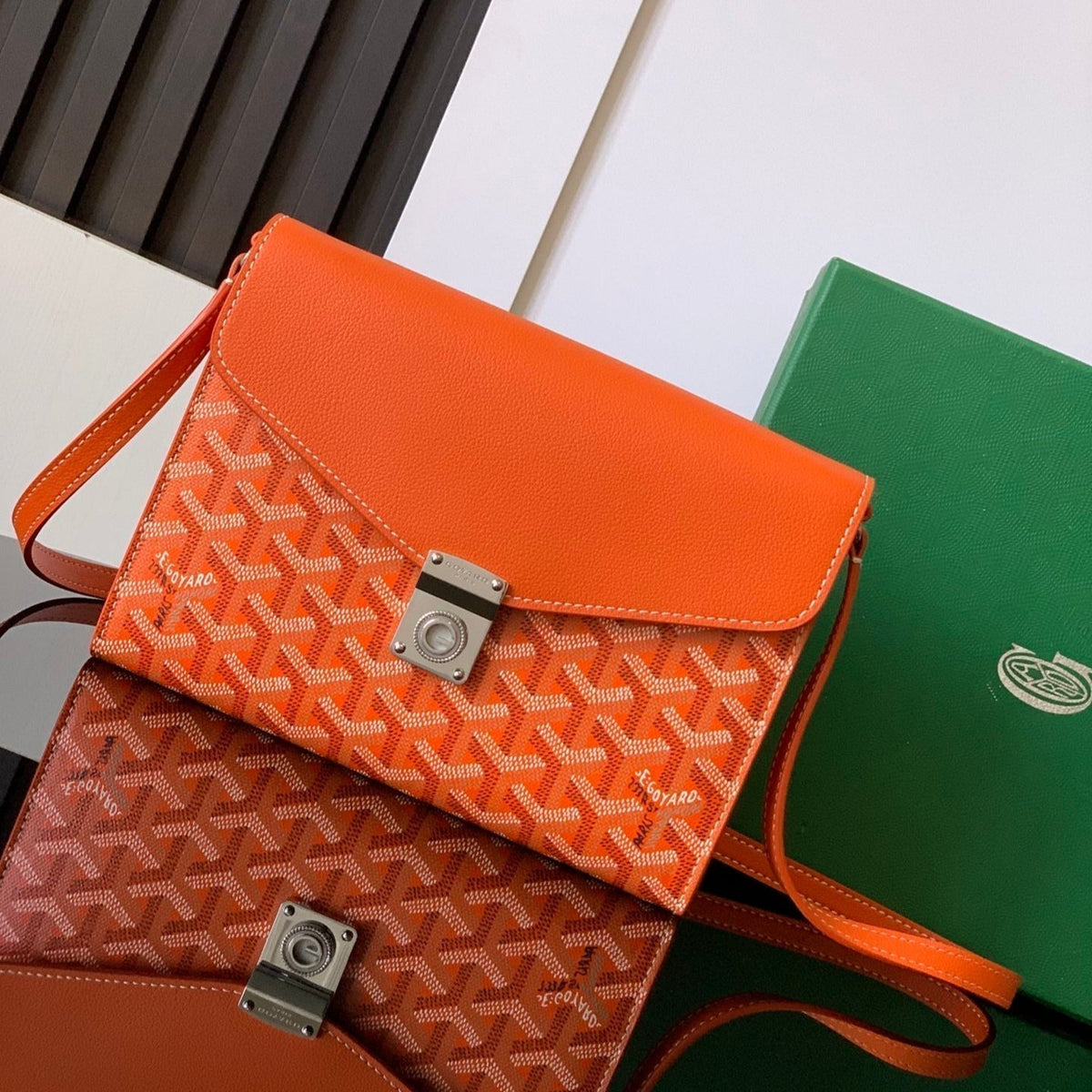 Goyard Chypre Wallet-Pouch 21 in Orange Goyardine Canvas and Calfskin