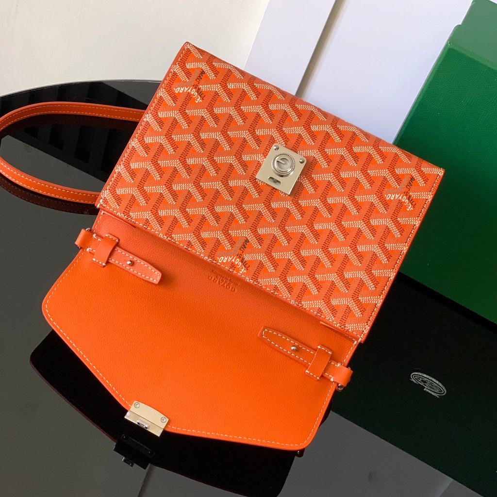 Goyard Chypre Wallet-Pouch 21 in Orange Goyardine Canvas and Calfskin