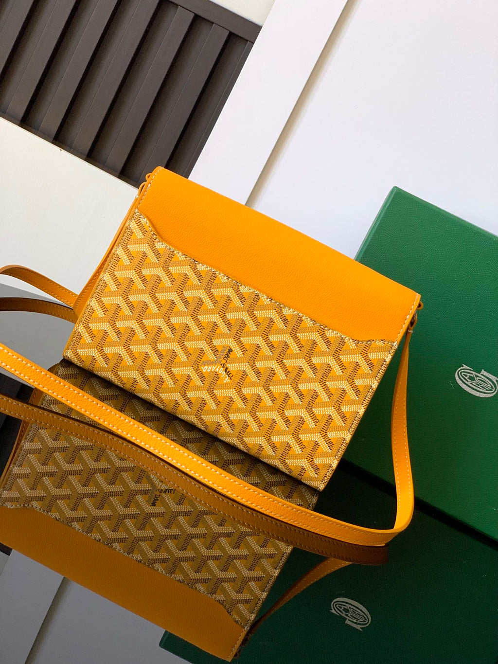 Goyard Chypre Wallet-Pouch 21 in Yellow Goyardine Canvas and Calfskin