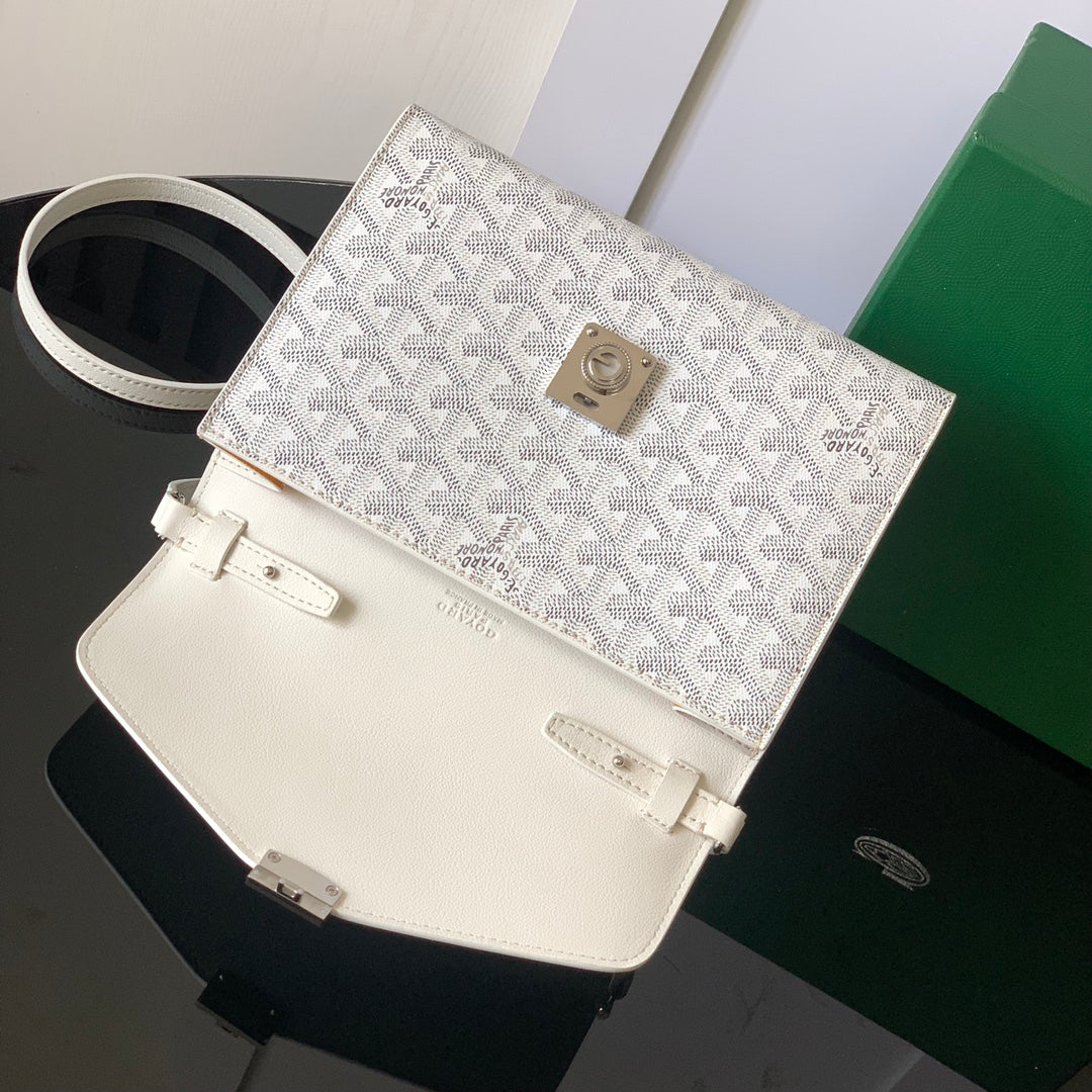 Goyard Chypre Wallet-Pouch 21 in White Goyardine Canvas and Calfskin