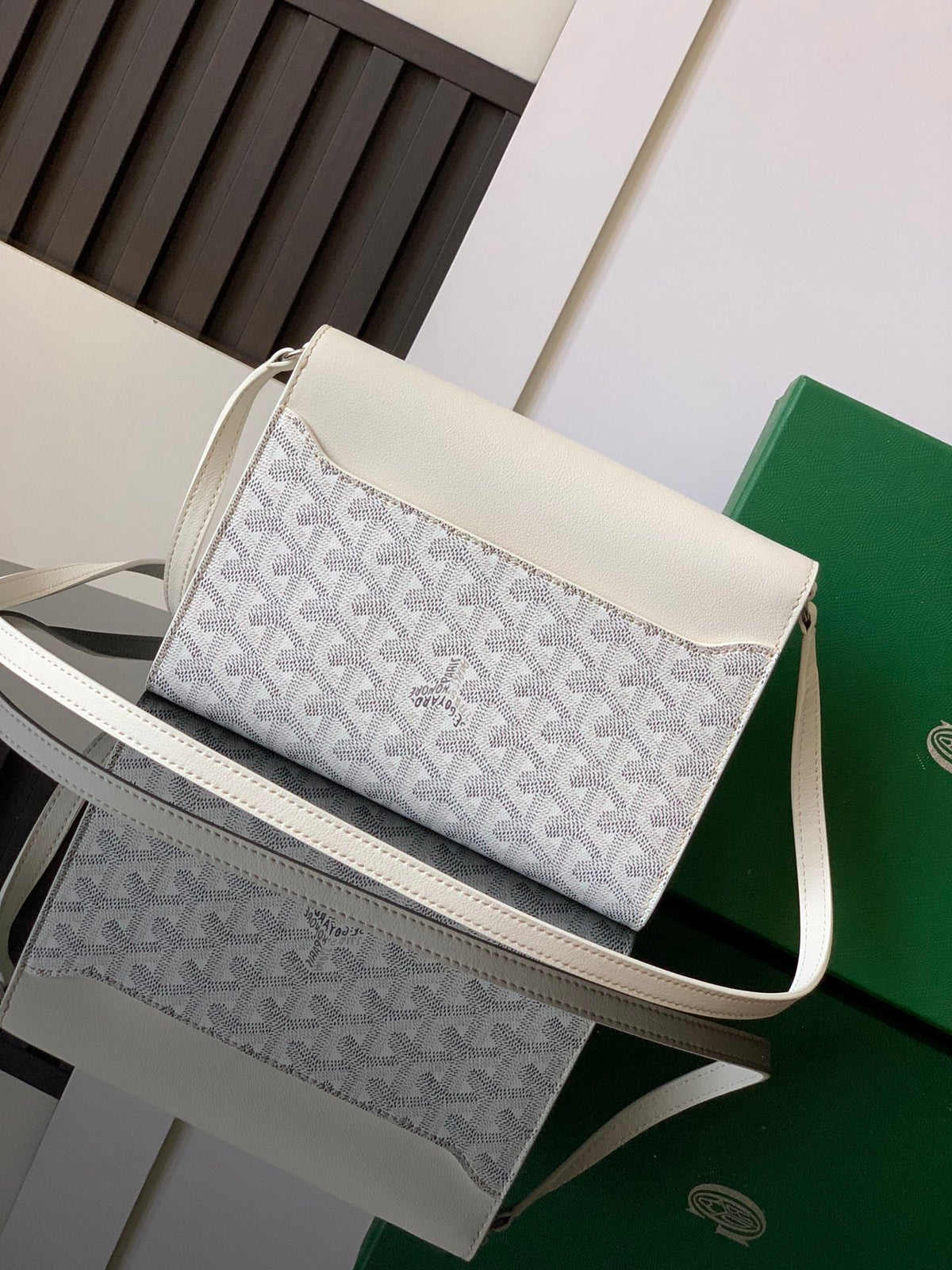 Goyard Chypre Wallet-Pouch 21 in White Goyardine Canvas and Calfskin