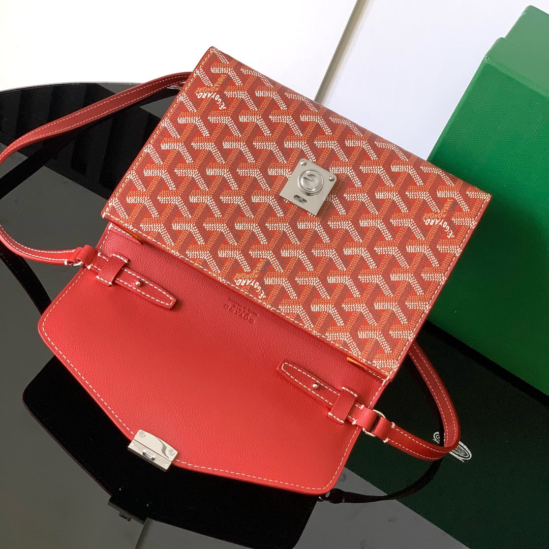 Goyard Chypre Wallet-Pouch 21 in Classic Red Goyardine Canvas and Calfskin