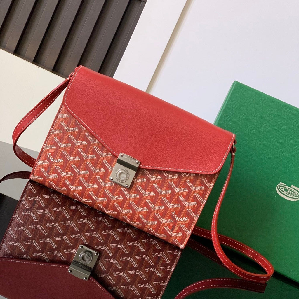 Goyard Chypre Wallet-Pouch 21 in Classic Red Goyardine Canvas and Calfskin