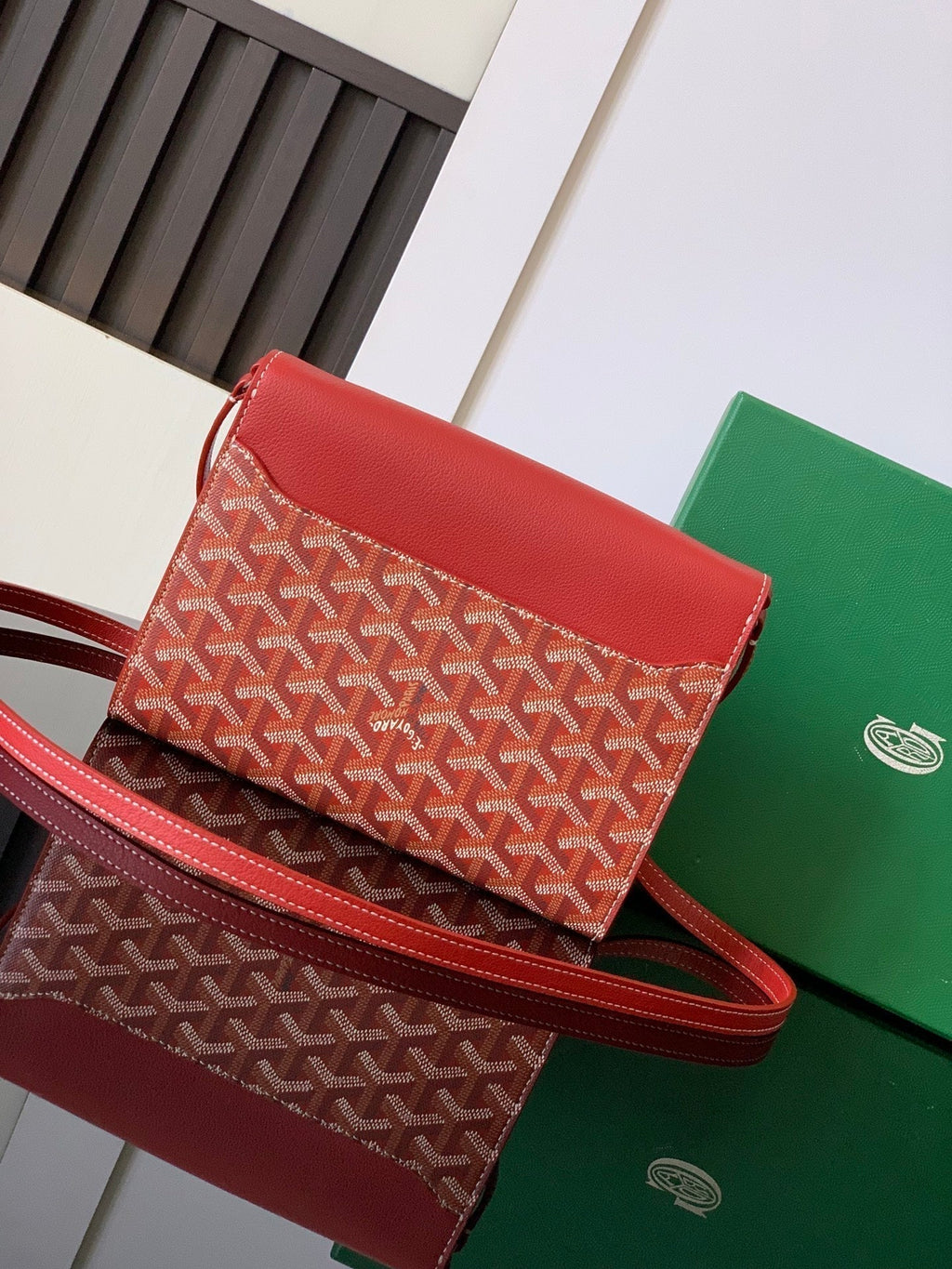 Goyard Chypre Wallet-Pouch 21 in Classic Red Goyardine Canvas and Calfskin