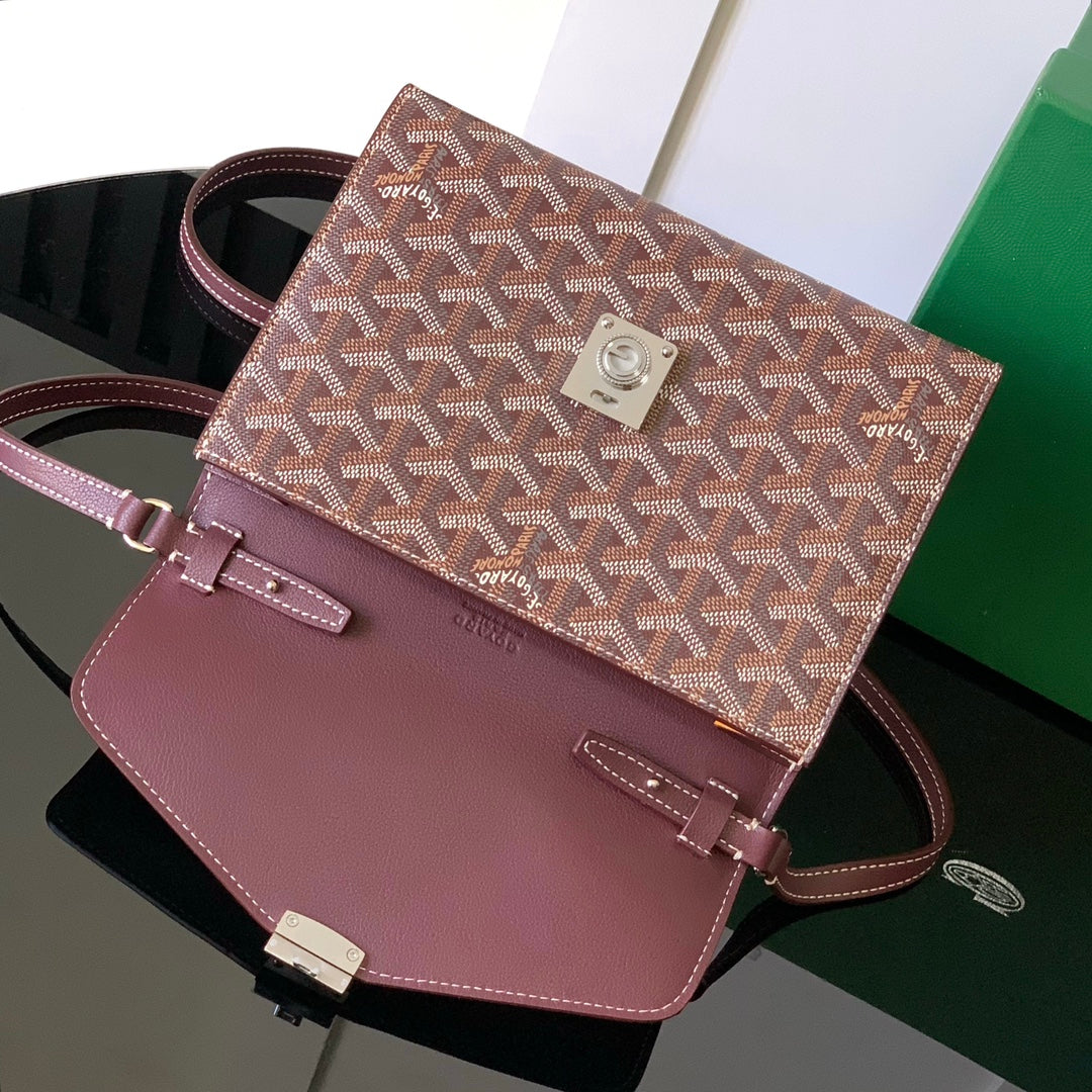 Goyard Chypre Wallet-Pouch 21 in Wine Red Goyardine Canvas and Calfskin