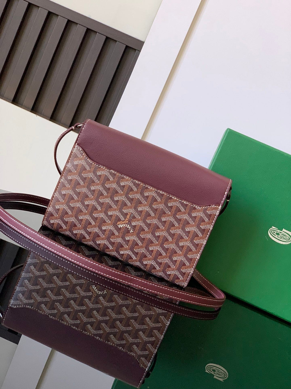 Goyard Chypre Wallet-Pouch 21 in Wine Red Goyardine Canvas and Calfskin
