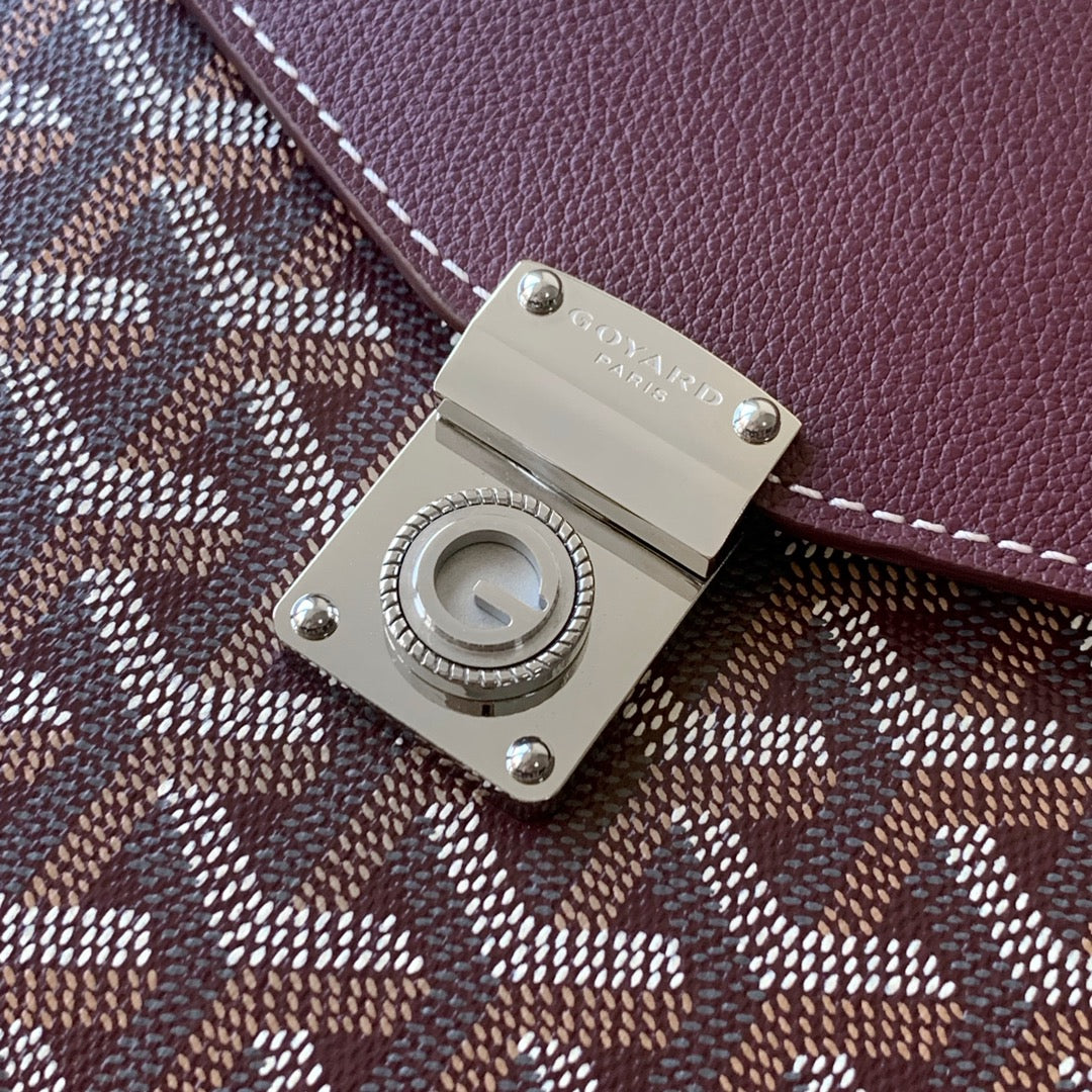 Goyard Chypre Wallet-Pouch 21 in Wine Red Goyardine Canvas and Calfskin