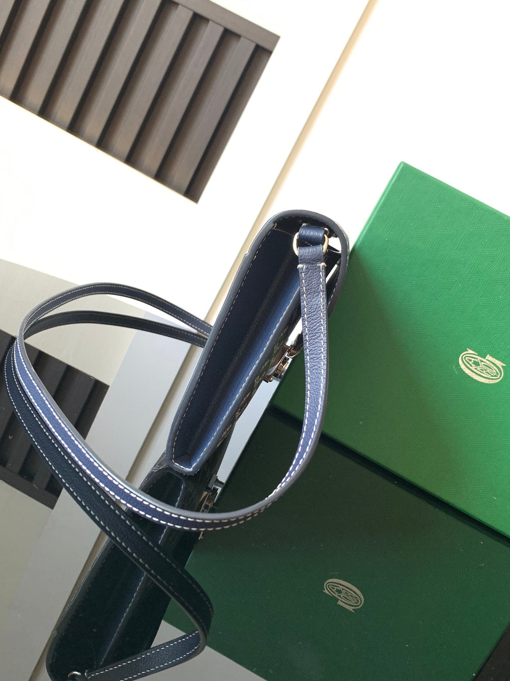 Goyard Chypre Wallet-Pouch 21 in Navy Blue Goyardine Canvas and Calfskin