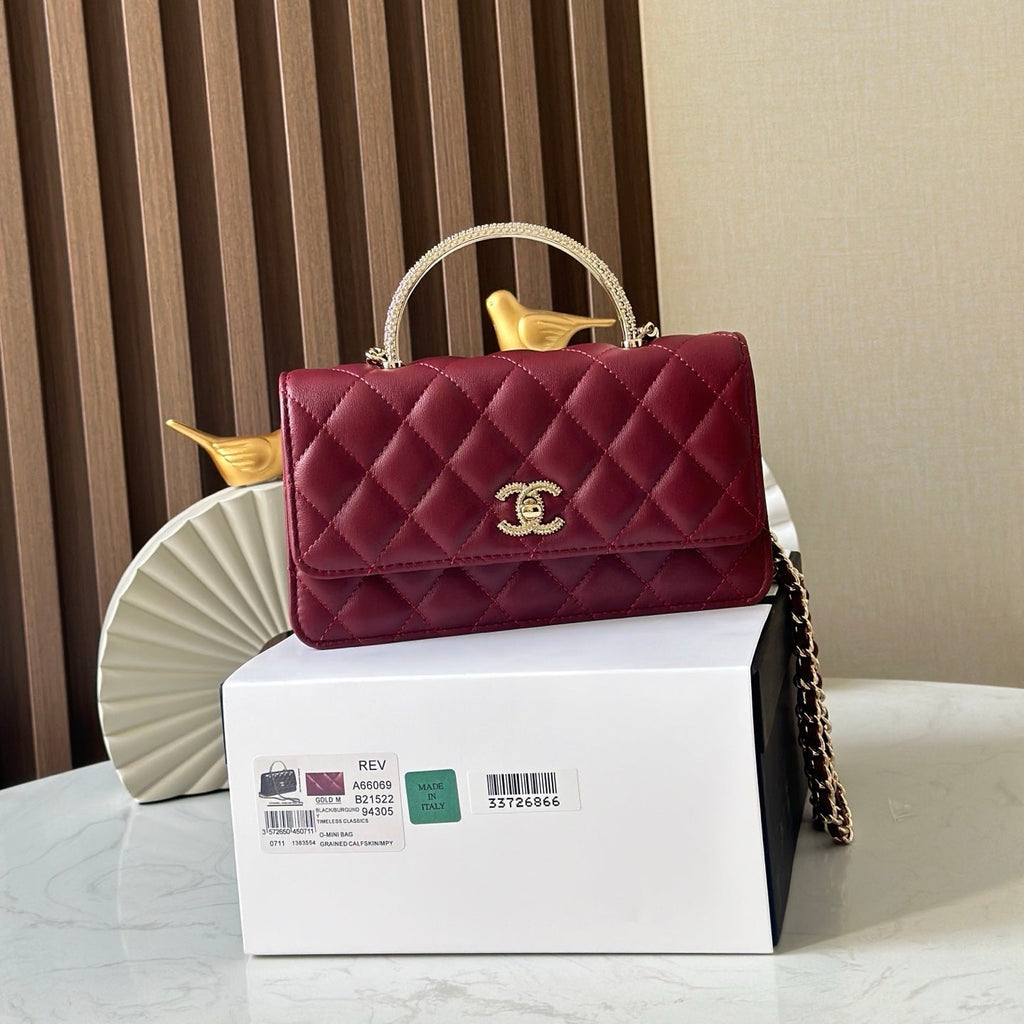 Chanel 25S Top Handle Wallet 19 in Dark Red Calfskin with Gold Hardware