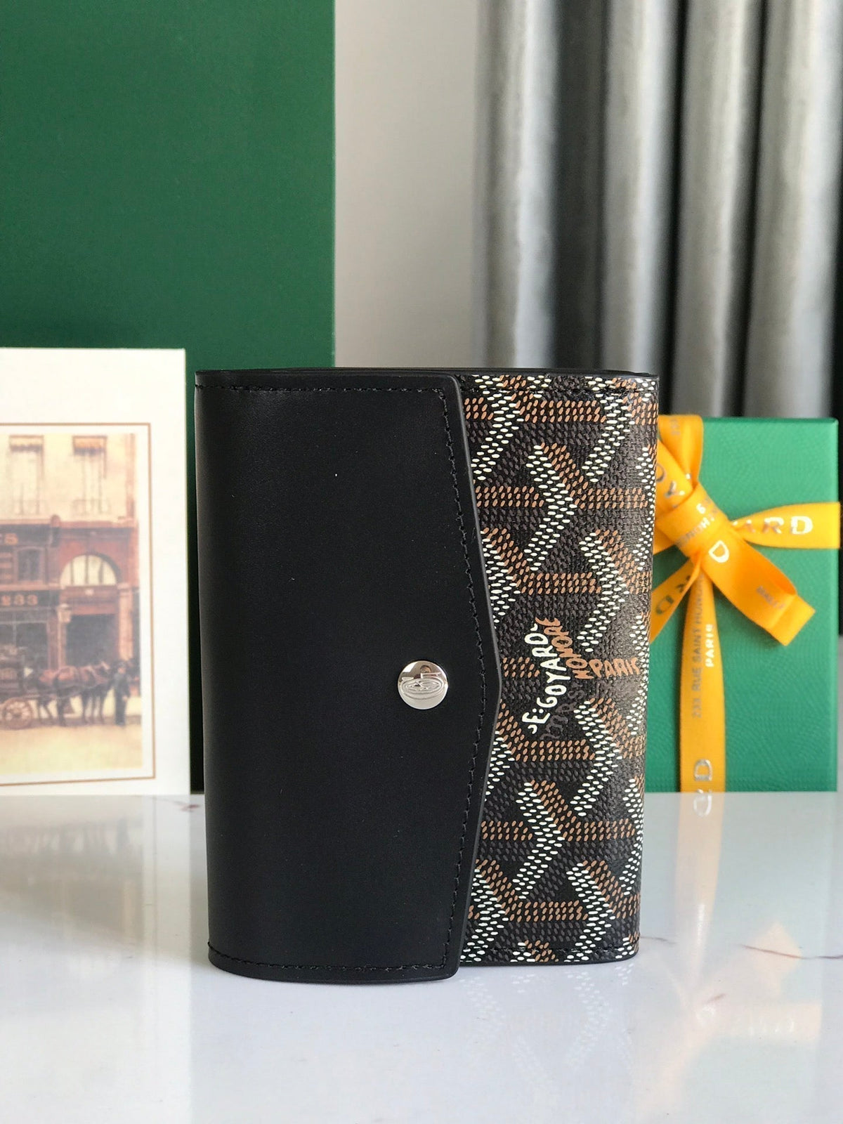 Goyard Saint-Gabriel Wallet 12 in Black Calfskin and Goyardine Canvas