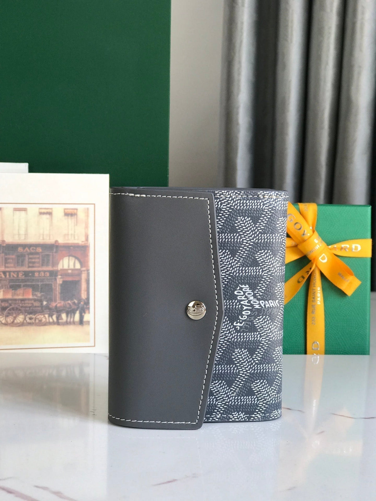 Goyard Saint-Gabriel Wallet 12 in Gray Calfskin and Goyardine Canvas
