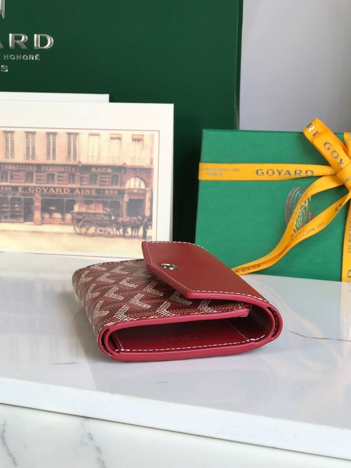 Goyard Saint-Gabriel Wallet 12 in Classic Red Calfskin and Goyardine Canvas