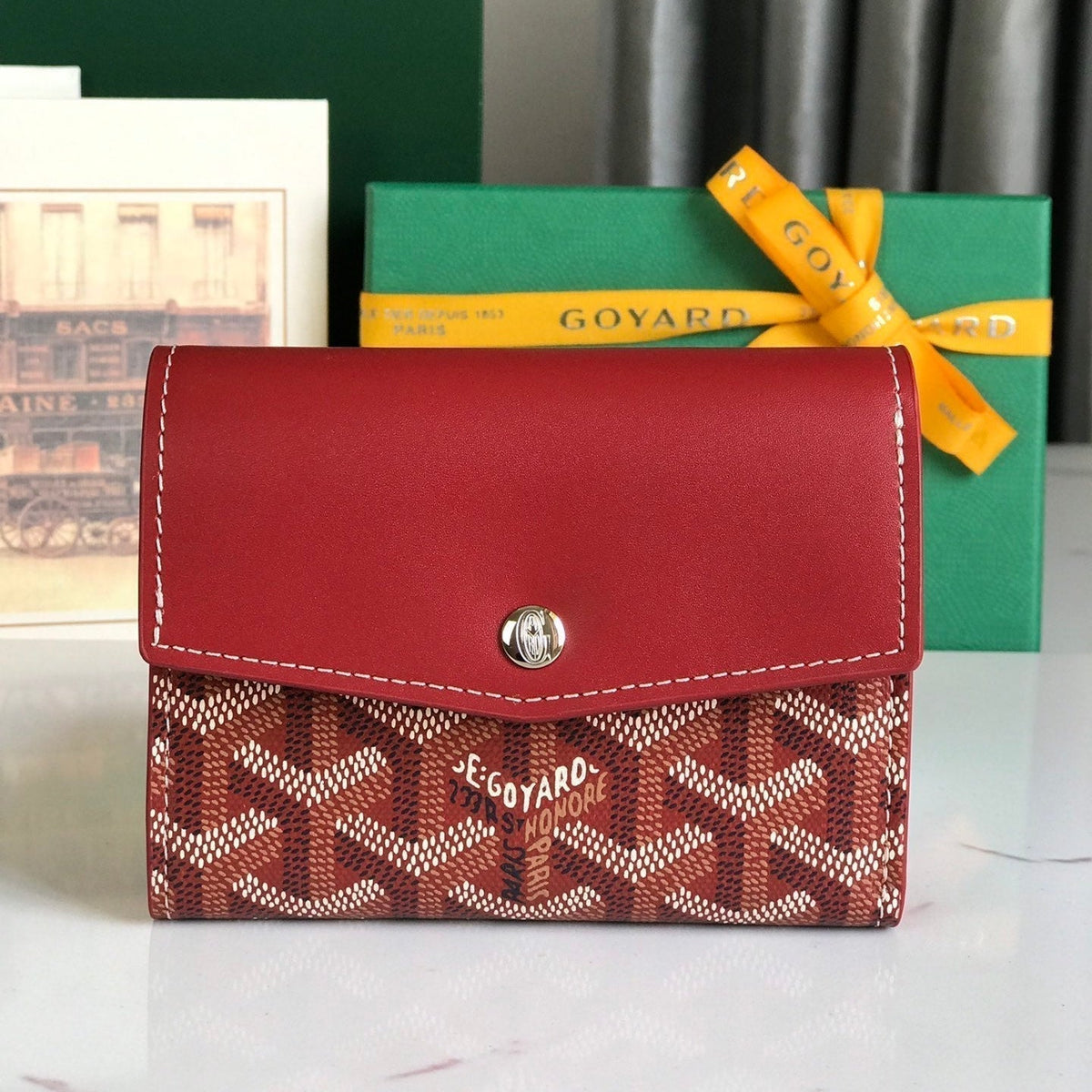 Goyard Saint-Gabriel Wallet 12 in Classic Red Calfskin and Goyardine Canvas