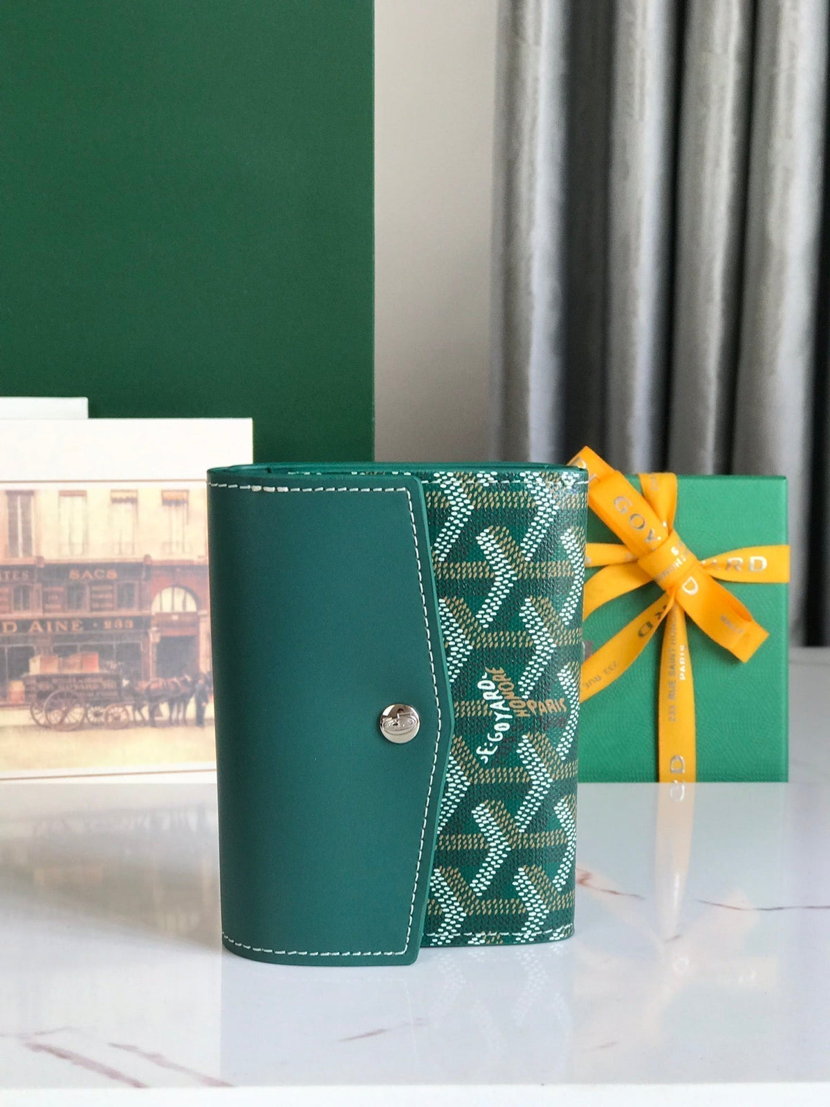 Goyard Saint-Gabriel Wallet 12 in Green Calfskin and Goyardine Canvas